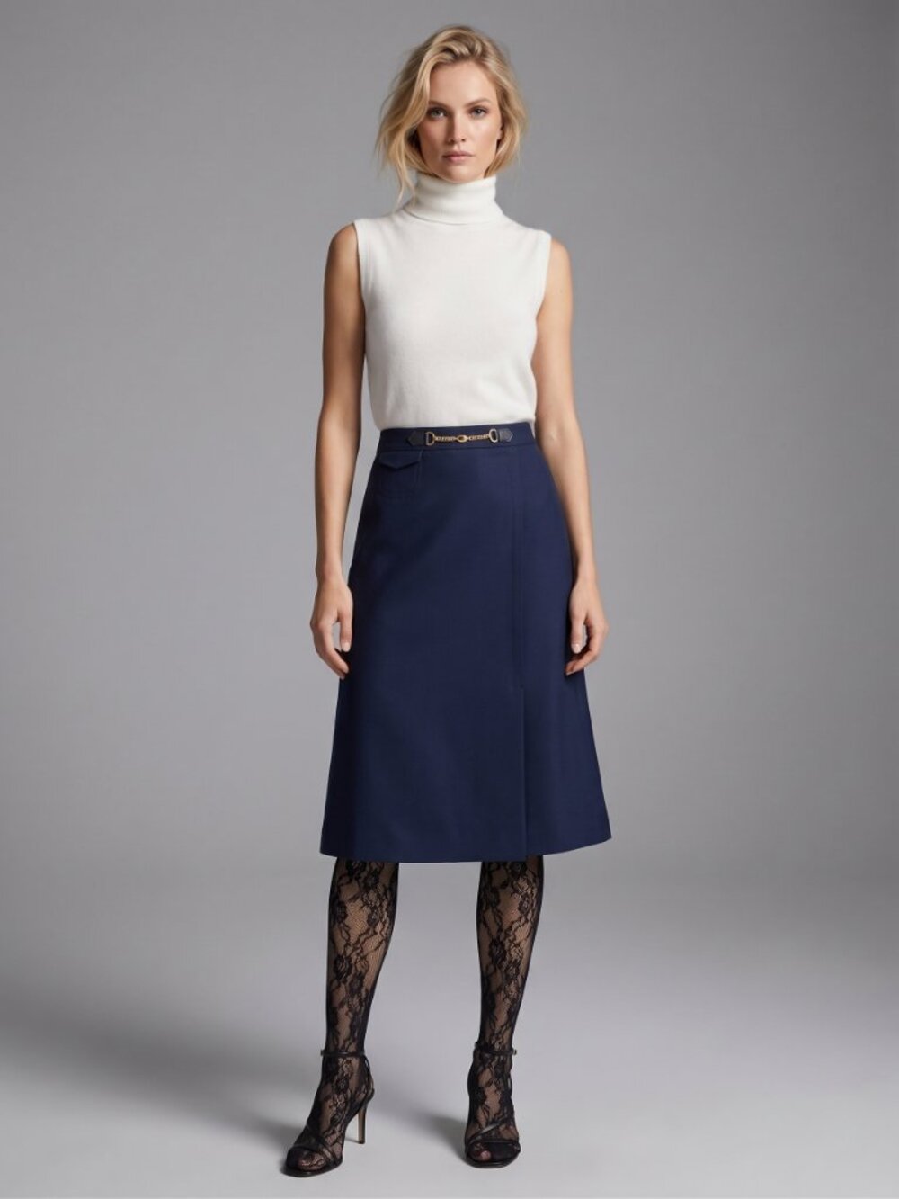 Navy Skirt Gold Chain Detail